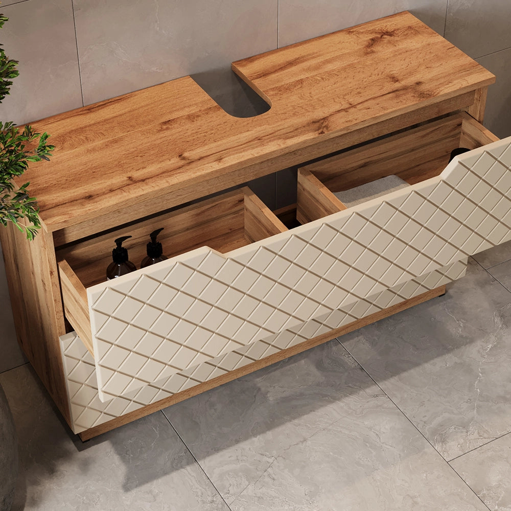 Vicco Mobile sottolavabo per bagno Rovere/cashmere con struttura in piastrelle 99.4 x 62.5 cm con 2 cassetti