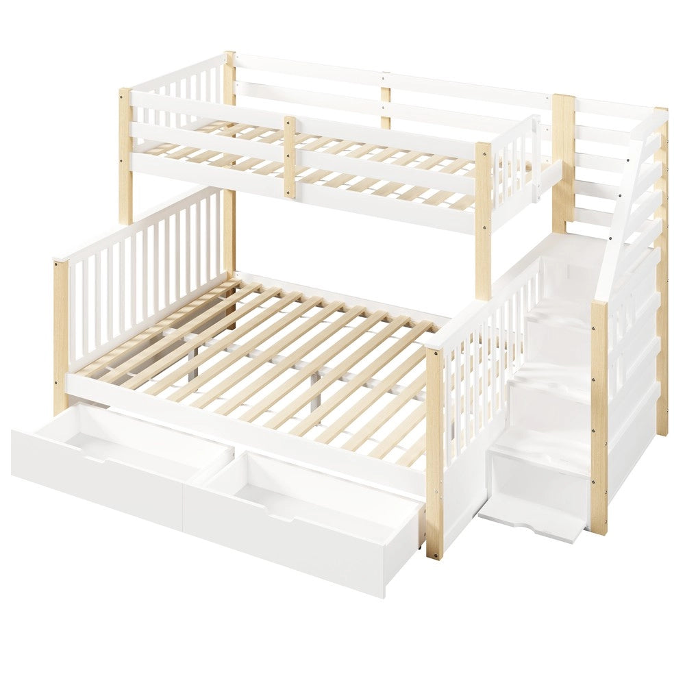 Letto a Soppalco con Cassetti e Contenitore ¨C Xylo ¨C Bianco/Naturale, 90x200/140x200