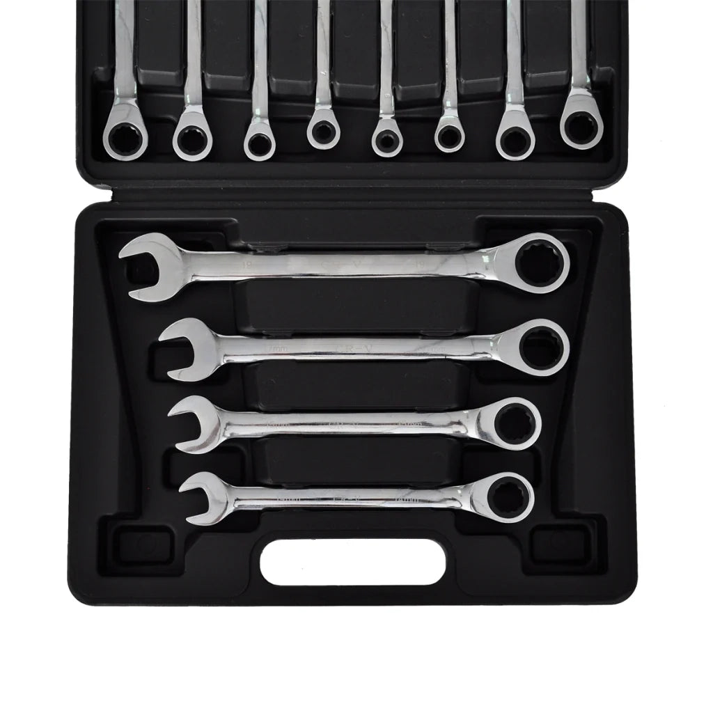 Set di chiavi a cricchetto combinate da 12 pezzi per attrezzi da garage officina e fai da te nero 3402056