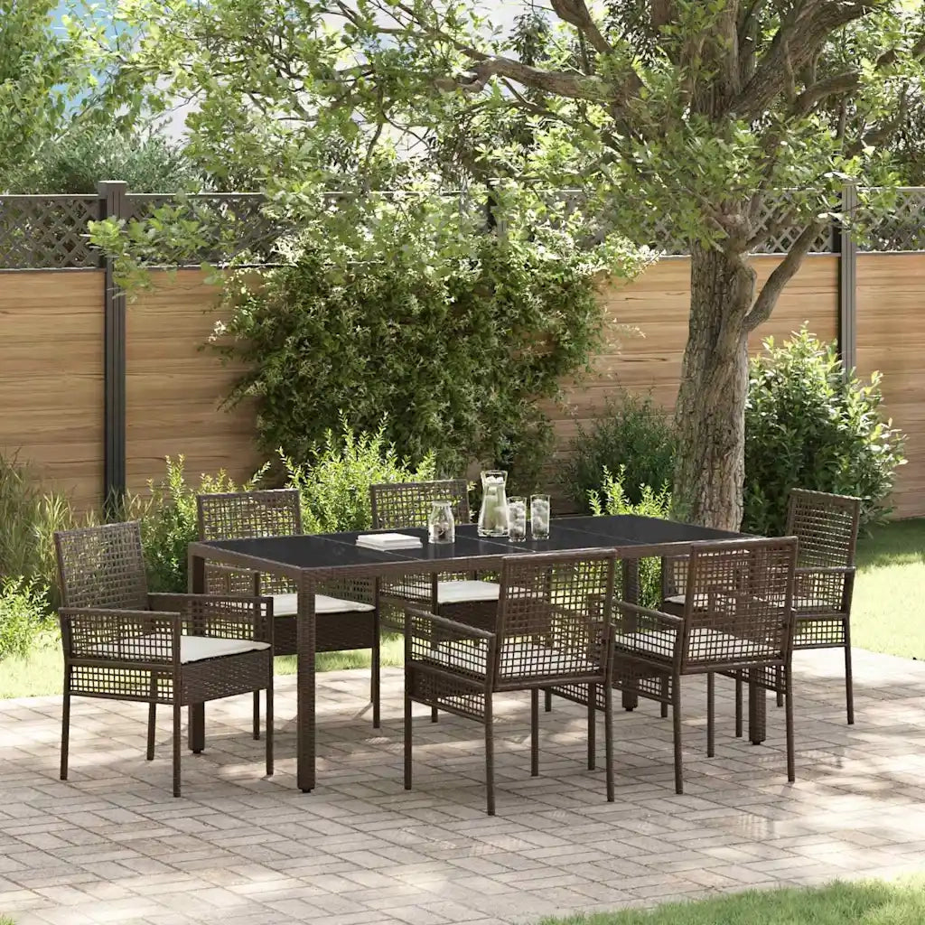 Set da Pranzo per Giardino 7 pcs Marrone polyrattan 3334867
