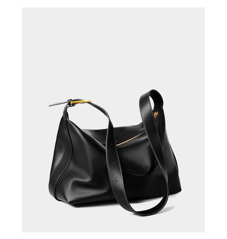 Borsa a tracolla classica in vera pelle da donna, colore nero.