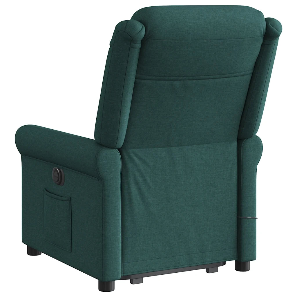 Poltrona Alzapersona Massaggiante | Sedia Relax Verde Scuro in Tessuto