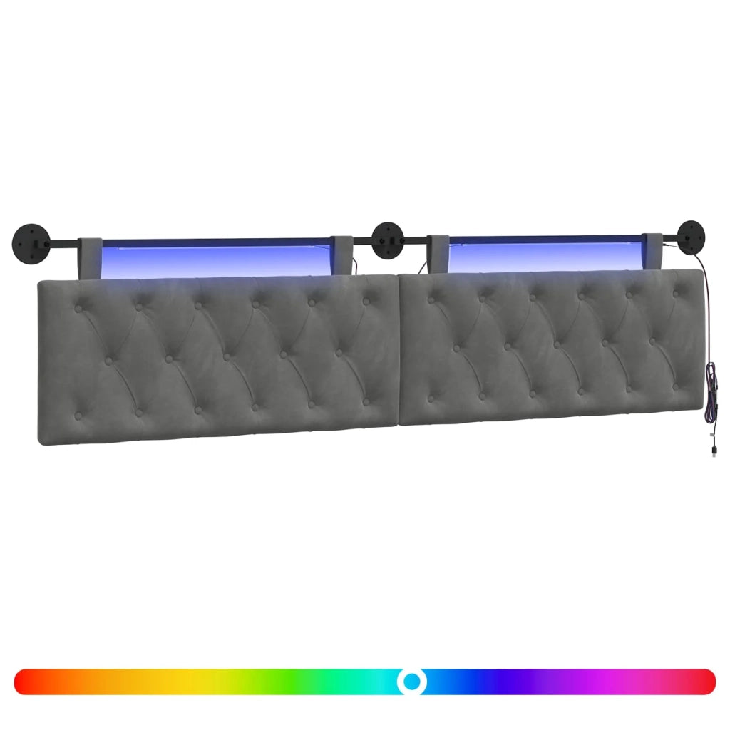 Testiera sospesa Con luce LED Grigio Scuro Velluto