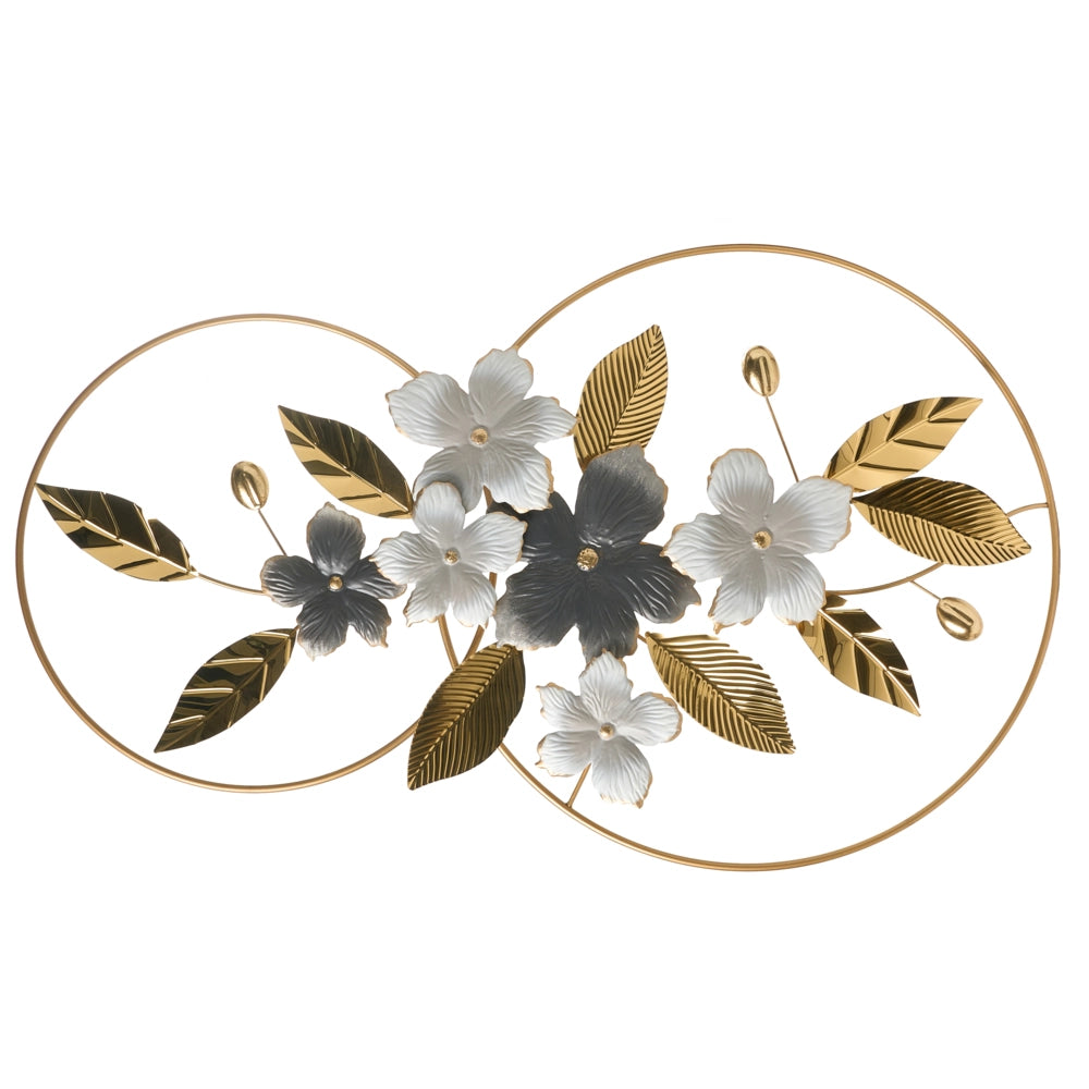 Decorazione da parete in metallo grigio oro Scultura floreale e di foglie fatta a mano Glam Art Deco Moderna