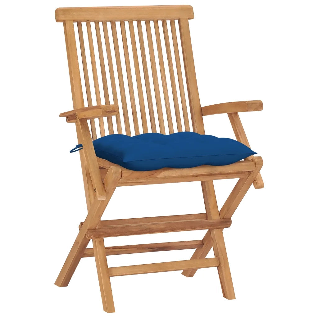 Sedie da Giardino con Cuscini Blu 4 pz Legno Massello di Teak 3065642