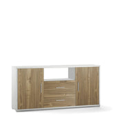 Madia Credenza Mobile 2 ante con 2 cassetti 174x41x84H design moderno in kit colore Ossido bianco e Noce Stelvio