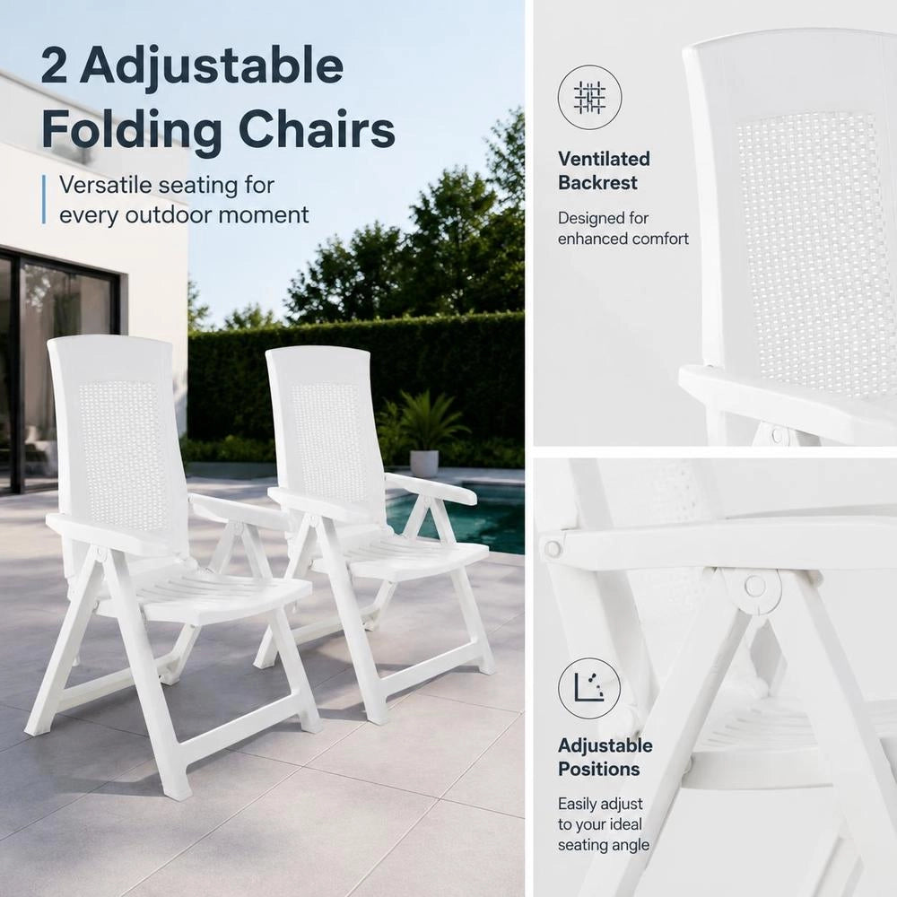 Adjustable Garden Chairs, 2 Pieces, Plastic, White