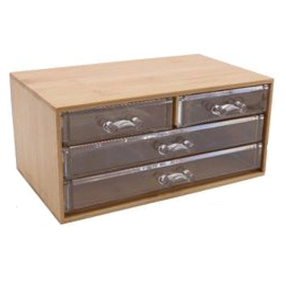 Trade Shop - Porta Gioielli Cosmetici Con 4 Cassetti Organizzatore Casa In Legno 24.3x15.3x11cm 10832 -