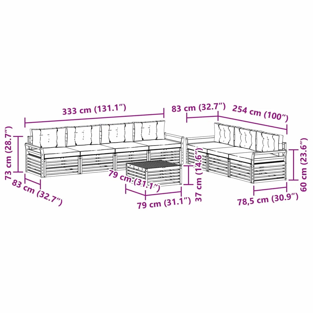 Set di divani da esterno con cuscino 8 pcs Naturale e Beige 3373143
