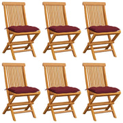 Sedie da Giardino con Cuscini Rosso Vino 6 pz Massello di Teak