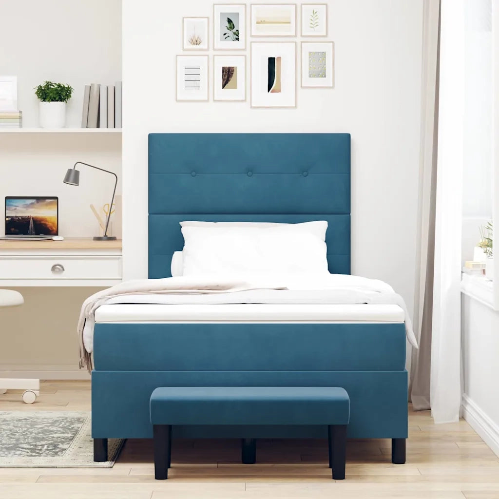 Letto a molle con materasso Blu scuro 120 x 190 cm Velluto