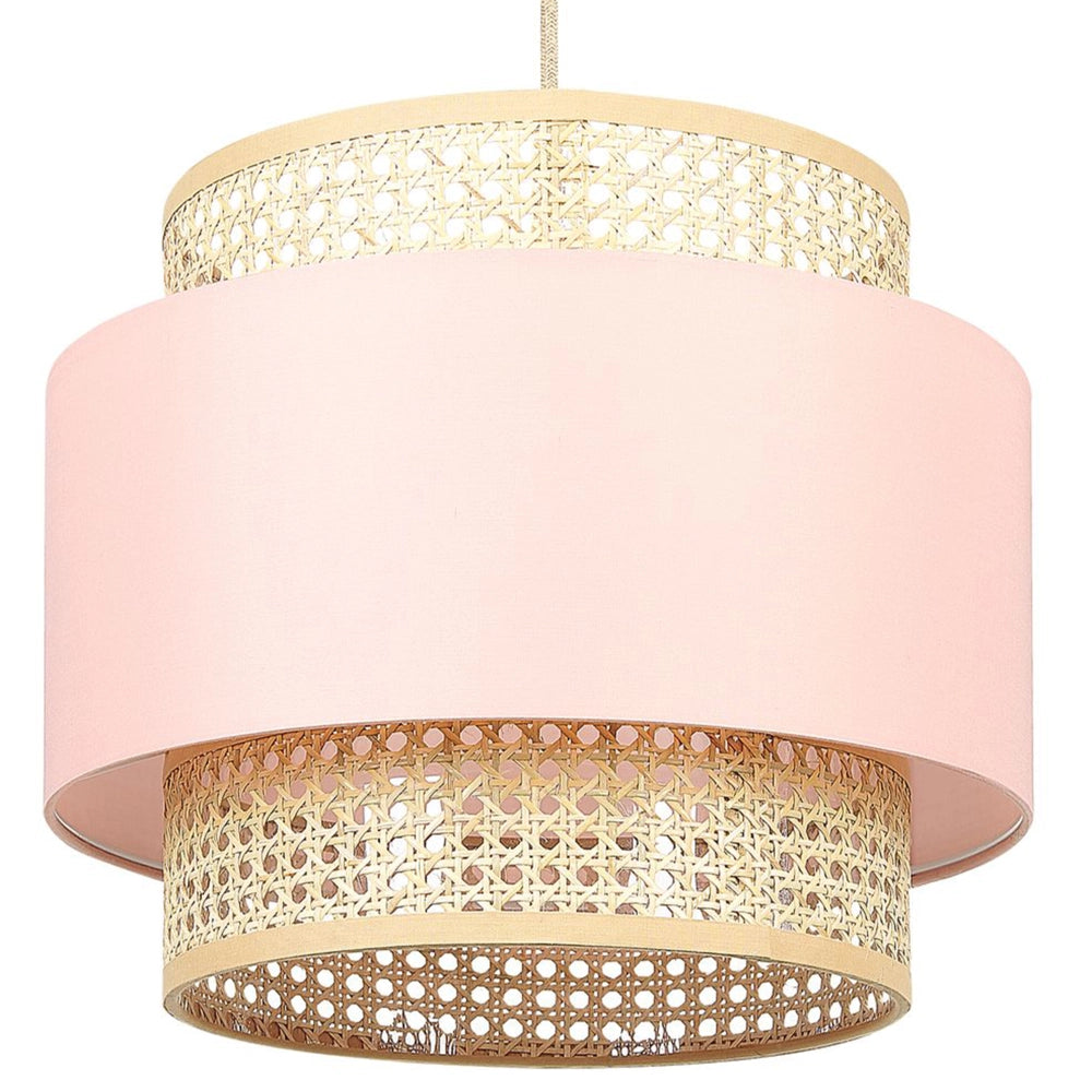 Lampada a sospensione rosa rattan naturale paralume in poliestere boho illuminazione lampadario