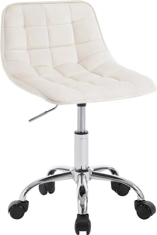 Sedile da ufficio - Sedia ergonomica per lavoro - Sedia con ruota in velluto - Comoda, regolabile, duratura - Bianco crema - 43 cm x 60-67,5 cm x 50 cm