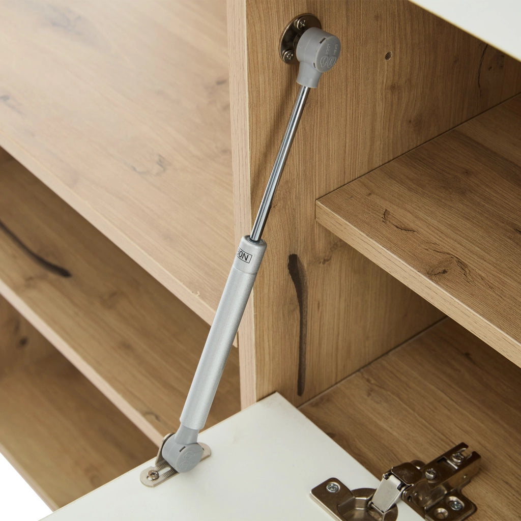 OKWISH Mobile da ingresso con 1 Cassetto, 2 Armadi, Specchio e Panca Scarpiera, Bianco e Legno Naturale 100 x 38.5 x 190 cm