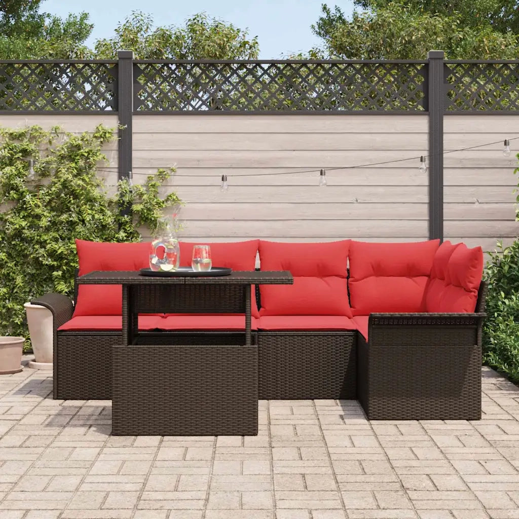 Set Divano da Giardino con cuscino 6 pcs Marrone Poly Rattan
