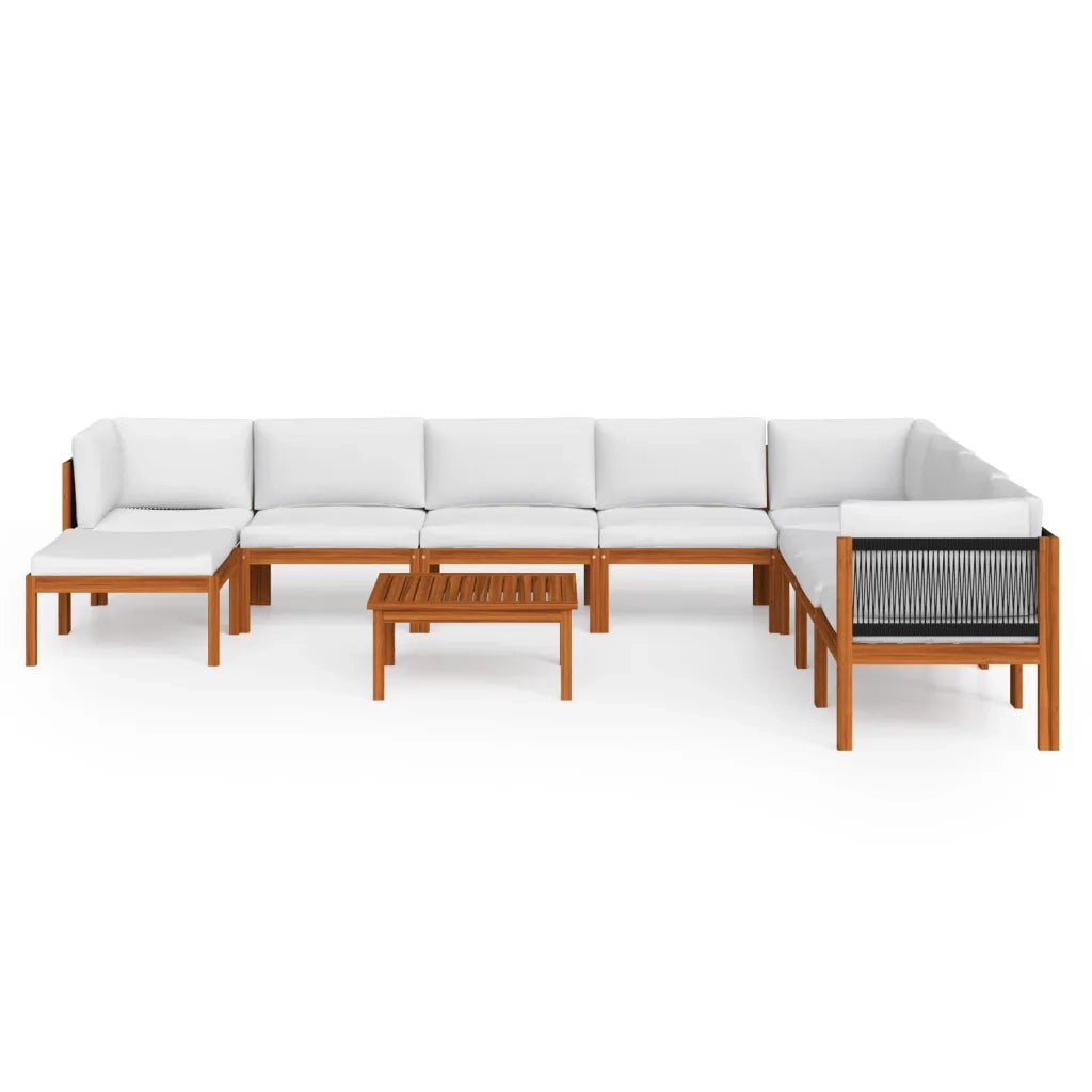 Set da giardino 9 pezzi con cuscini in legno crema, acacia e corda 3057896