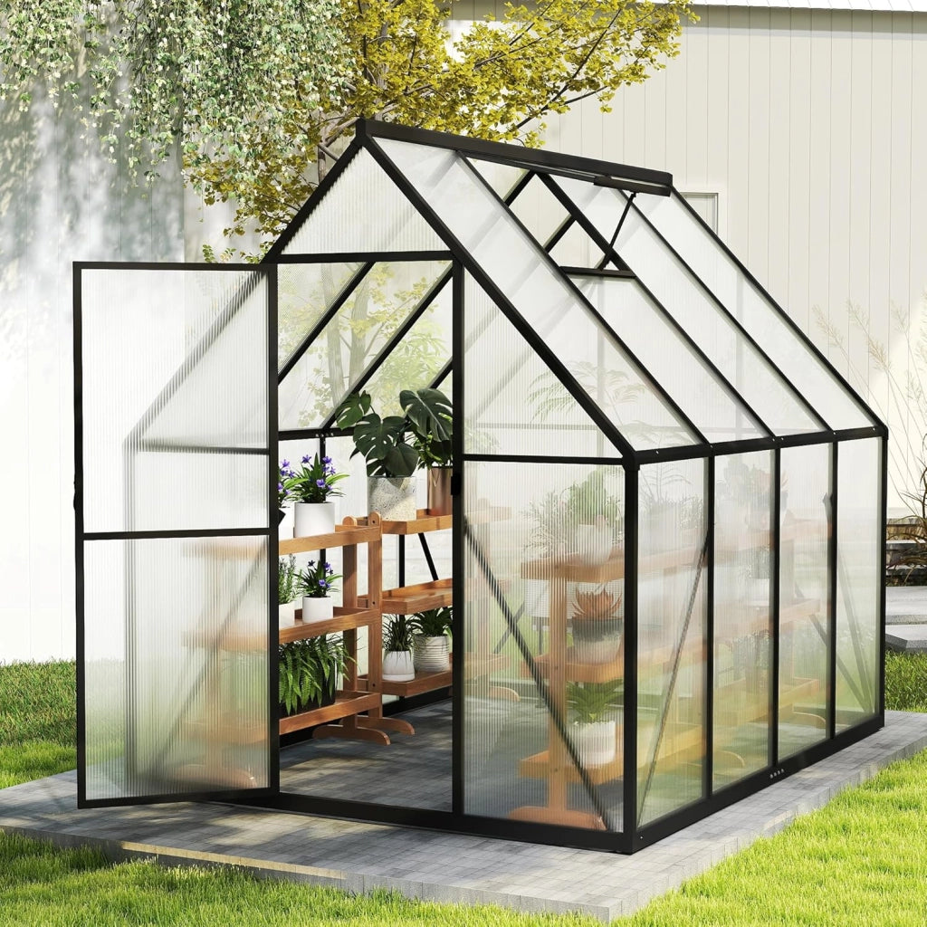 Serra da giardino in alluminio, con base da 6 cm e piastra in policarbonato da 4 mm, per pomodori, da giardino, resistente ai raggi UV, resistente alle intemperie, per il giardino, 230 x 180 x