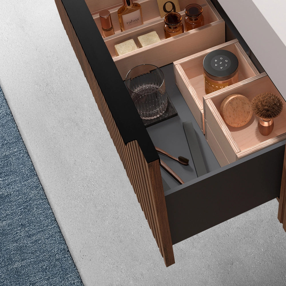 Mobile bagno sospeso 90 cm noce maya cannettato con cassetto e lavabo Nara