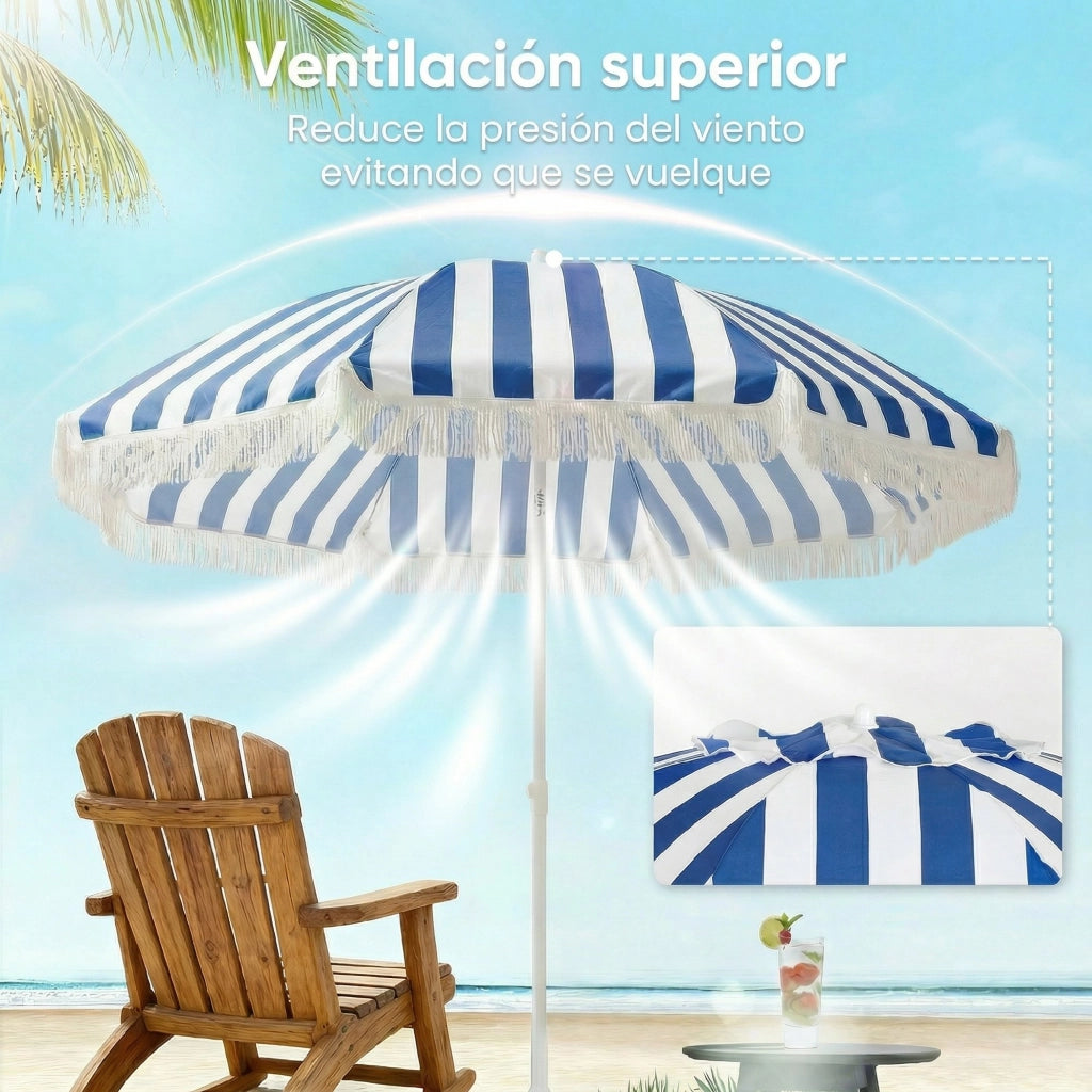 Ombrellone da Giardino con Frangia ¨C Zephmum ¨C Blu e Bianco ?180 cm