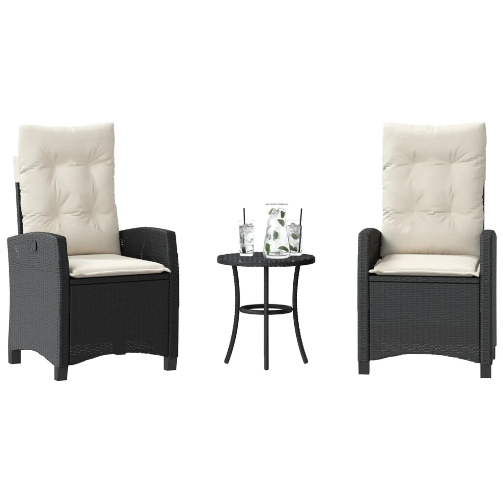 Set da Bistr¨° 3 pz | Set Salotto da Giardino con Cuscini Nero in Polyrattan