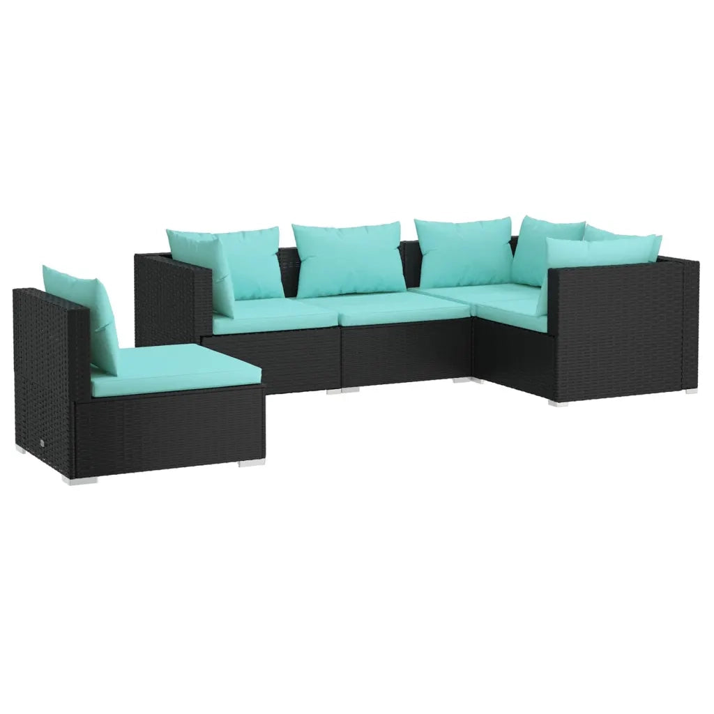 Set Divani da Giardino 5 pz con Cuscini in Polyrattan Nero cod mxl 42281