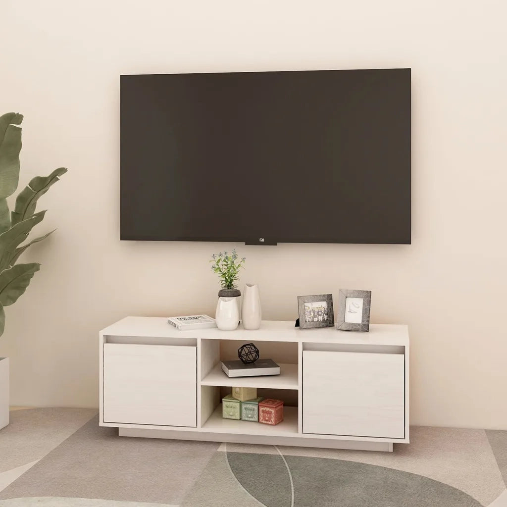 Mobile Porta TV Bianco 110x30x40 cm in Legno Massello di Pino 809901