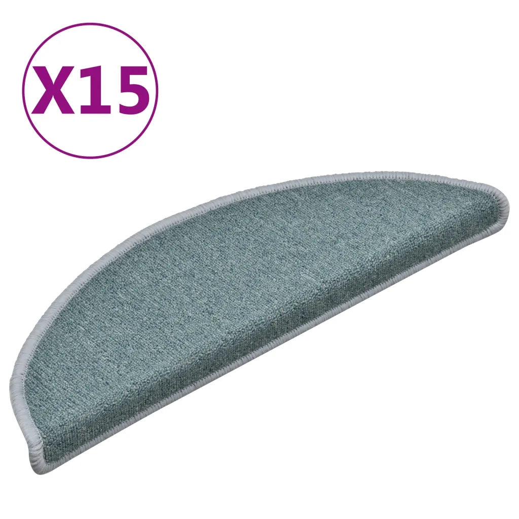 Tappetini per scale 15 pz 56x17x3 cm Blu mare semicircolari 322362