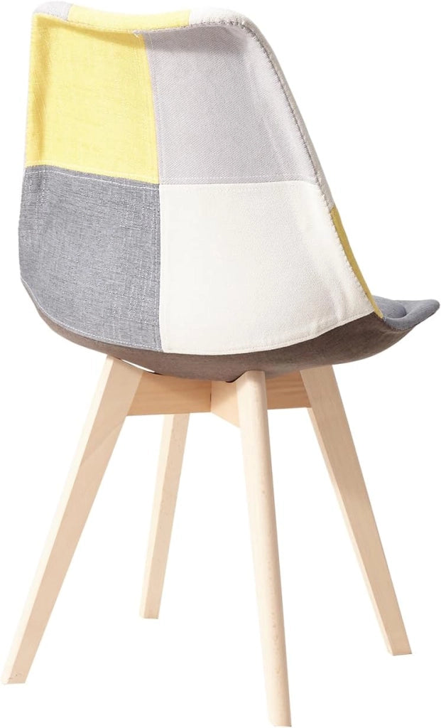 GrandCA HOME Set di 2 Sedie da Pranzo Scandinave con Cuscino del Sedile in Tessuto Patchwork Staccabile e Gambe in Legno di Faggio, per Soggiorno, Sala da Pranzo, Cucina, Patchwork Giallo