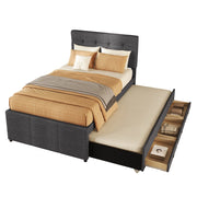 Letto imbottito 90x200 cm con letto estraibile; cassetti; legno; grigio (Senza materasso)