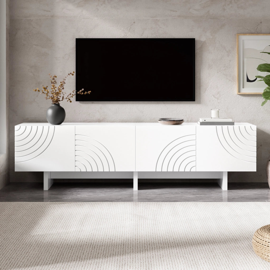 Mobile TV con 4 ante e passacavi; per soggiorno; in MDF e PB; bianco; 170 x 35 x 50 cm