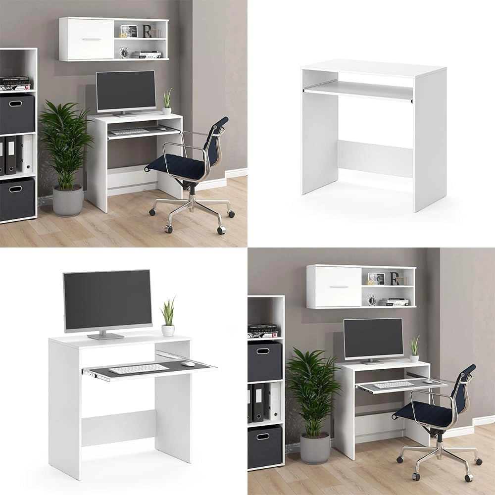 Scrivania Nils, Bianco, 79 x 43 cm, con ripiano estraibile per tastiera per utilizzo come postazione di lavoro