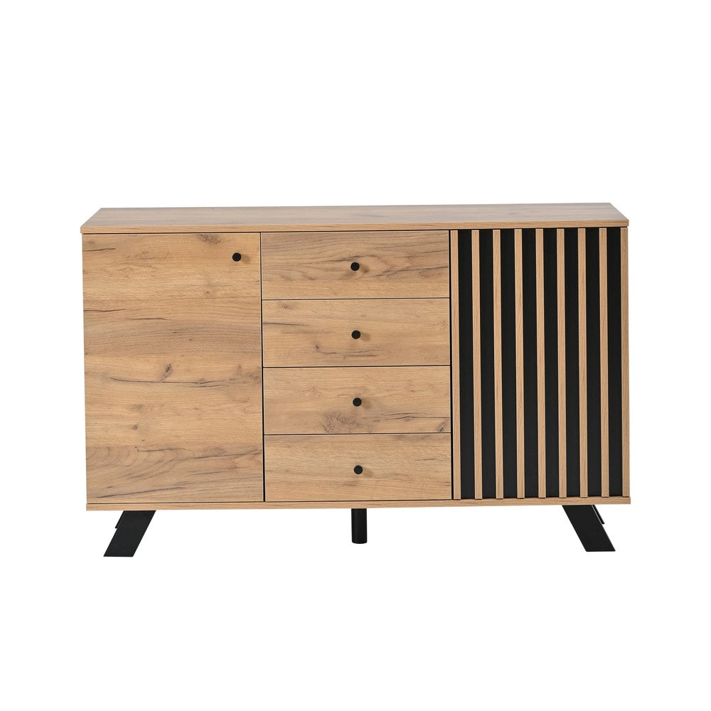 Cassettiera con Credenza ¨C MINIMAL ¨C Legno, 4 Cassetti, 2 Ante, 120x38x75 cm