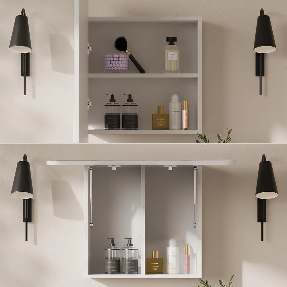 Specchio contenitore bagno Zino, Bianco, 70 x 50 cm con ripiani