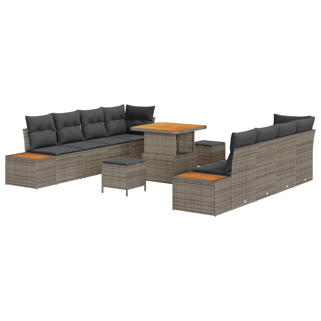 Set Divano da Giardino  da 11 Pezzi con Cuscini Grigio Rattan Acacia