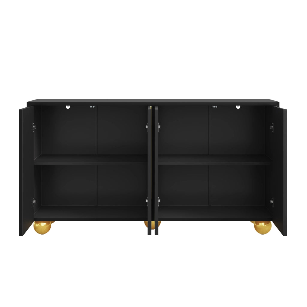 Credenza a 4 ante con incisione a arco dorata e piedi metallici sferici per ingresso e soggiorno 140 × 40 × 74 cm