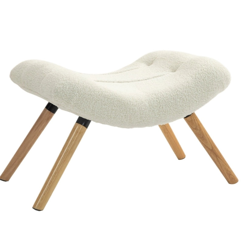 Pouf imbottito crema con gambe in legno di faggio