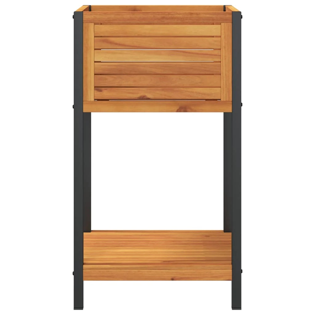 Fioriera rialzata per piante fiori terrazza giardino e scaffale 45 x 45 x 80 cm legno massello di acacia e acciaio marrone 02_0038618
