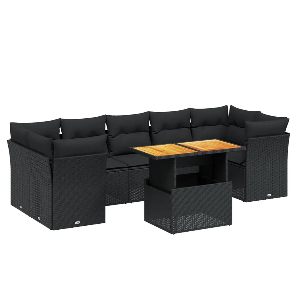 Set Divani da Giardino con Cuscini 8 pz Nero in Polyrattan 3270698