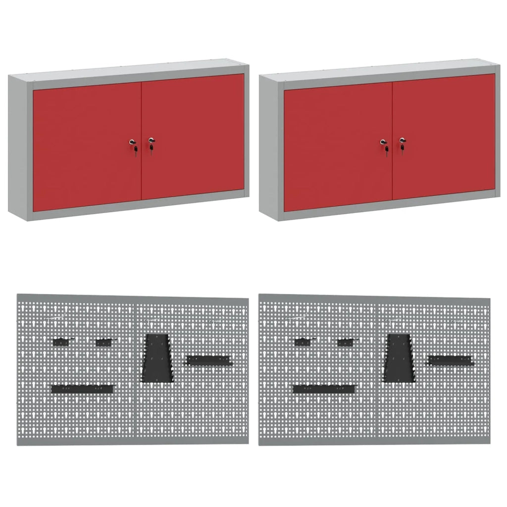 Mobile da lavoro 10 pcs Rosso Legno ingegnerizzato e acciaio 3321477