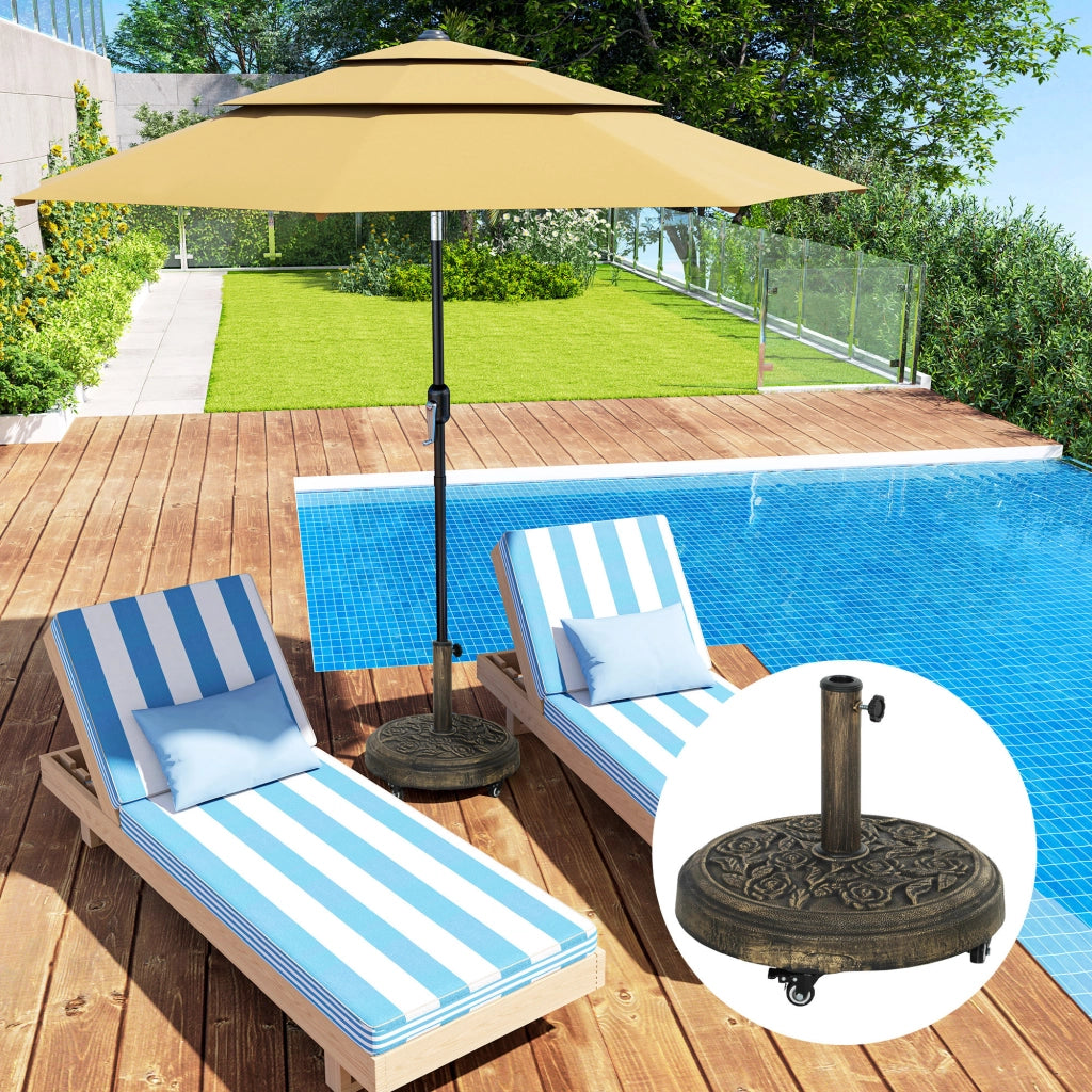 Base per Ombrellone Rotonda 21 kg con Ruote e Freni in Resina Bronzo