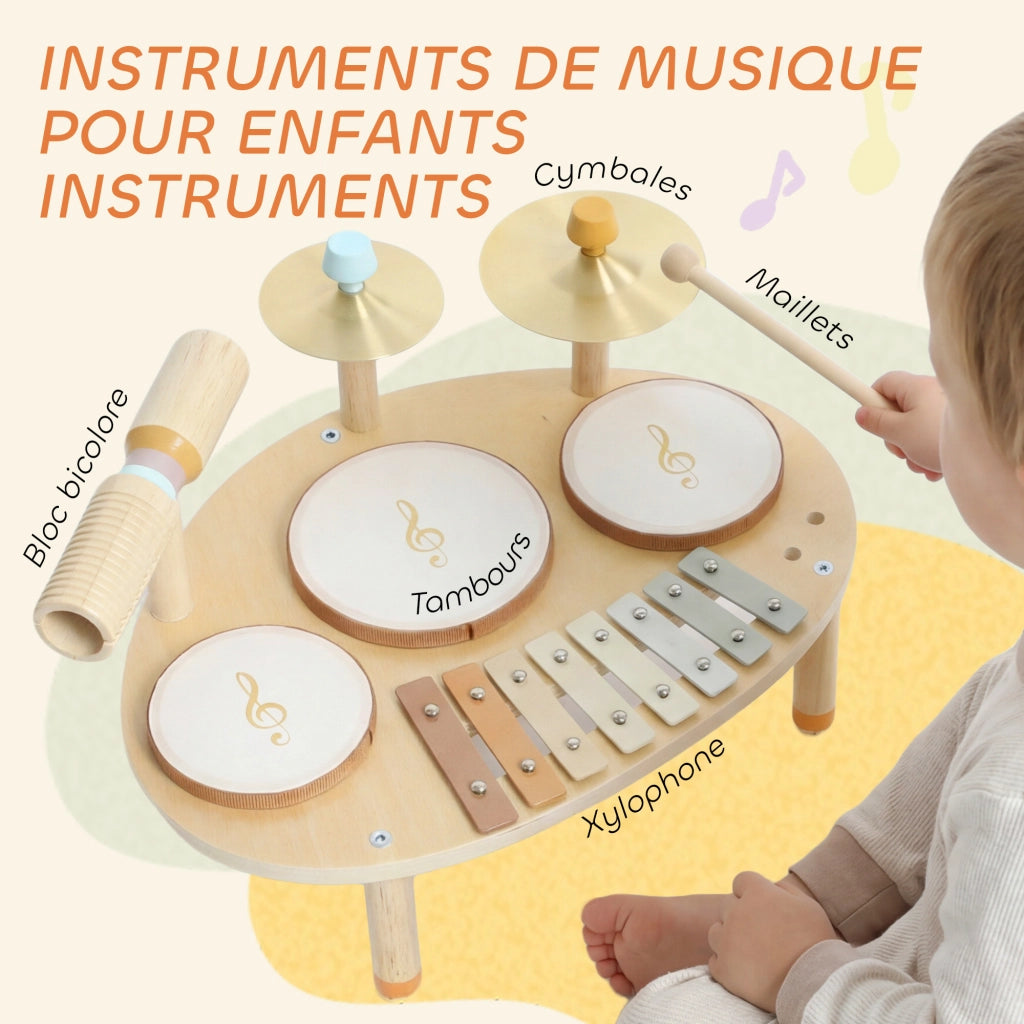 Tamburo con Xilofono per Bambini ¨C Zephmum ¨C Legno Naturale