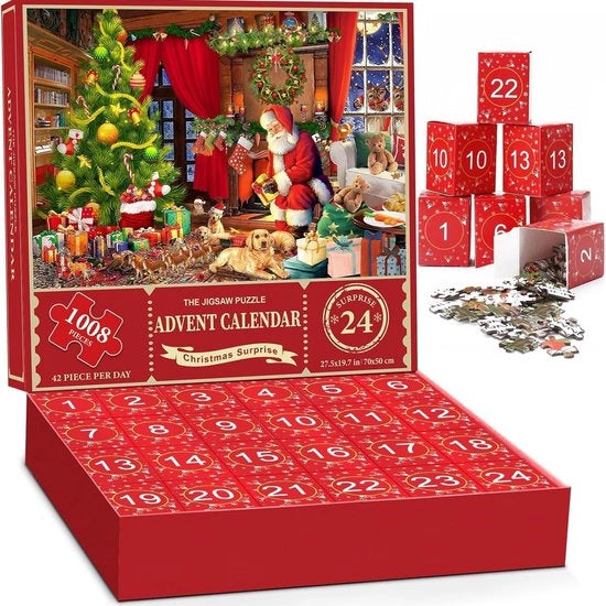 Calendario di Natale per bambini e adulti, con 24 piccole scatole e circa 1000 pezzi, puzzle del Babbo Natale, calendario a scorrimento, gioco di Natale, regali, decorazione per la parete, stile 4