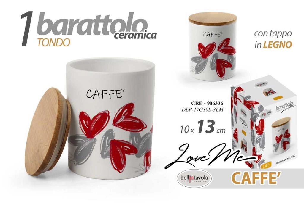 Barattolo da Cucina in Ceramica con Tappo in Bamboo Caffè 13 x 10 cm