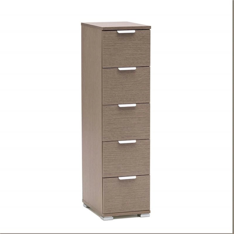 CASSETTIERA IN LEGNO TRUCIOLARE BILAMINATO  CON 5 CASSETTI ROVERE GRIGIO 27 X 38 X H 103 CM
