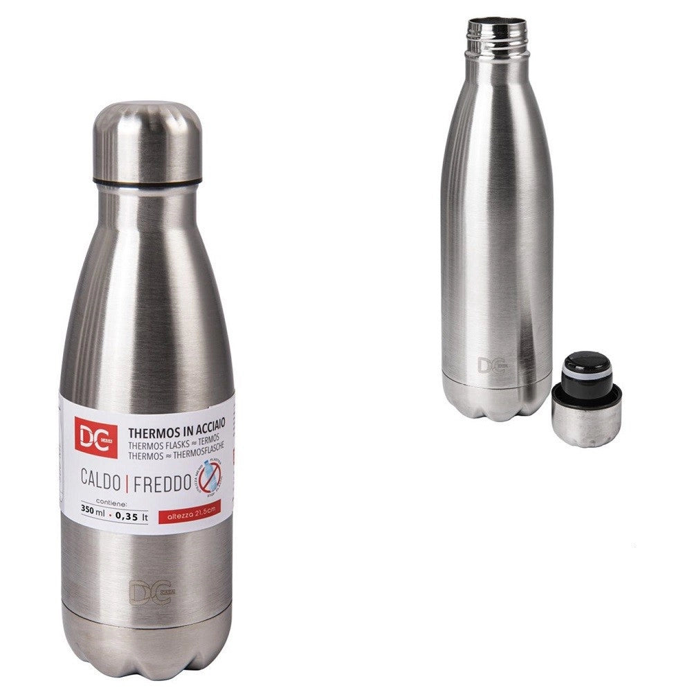 Trade Shop - Borraccia Termica In Acciaio Satinato Bottiglia Termos 350ml Casa 21.5cm 0217459 -