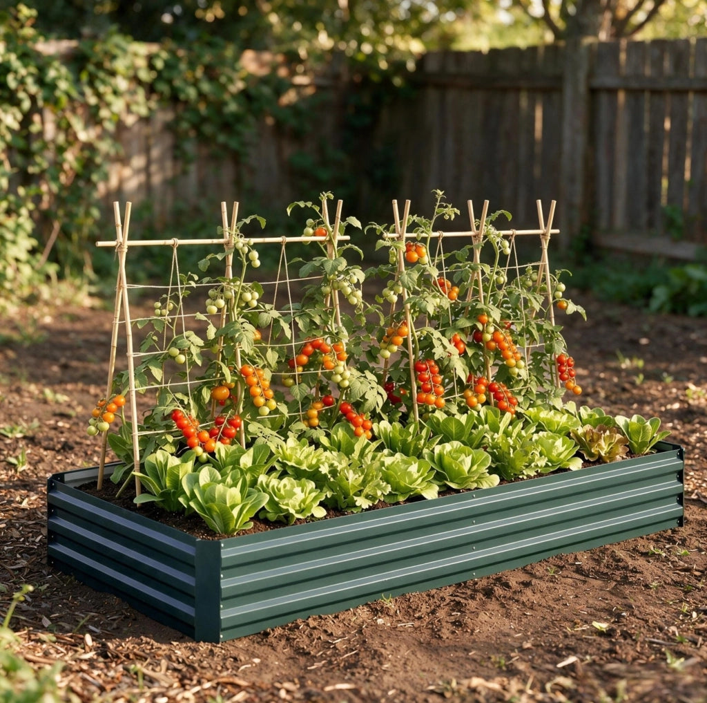 Orto rialzato in lamiera d'acciaio verde scuro 241x90,5x30 cm per giardino