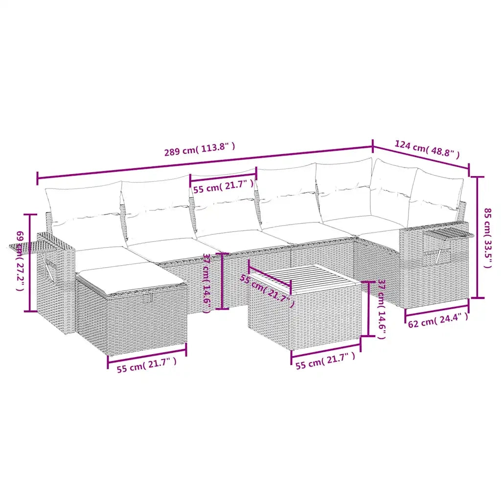 Set Divano da Giardino 8 pz con Cuscini Beige in Polyrattan 3264957