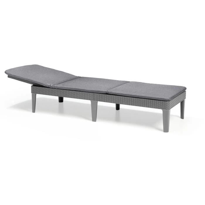 Lettino prendisole con cuscino grigio scuro - imitazione rattan intrecciato - ALLIBERT by KETER - 4 posizioni - JAIPUR