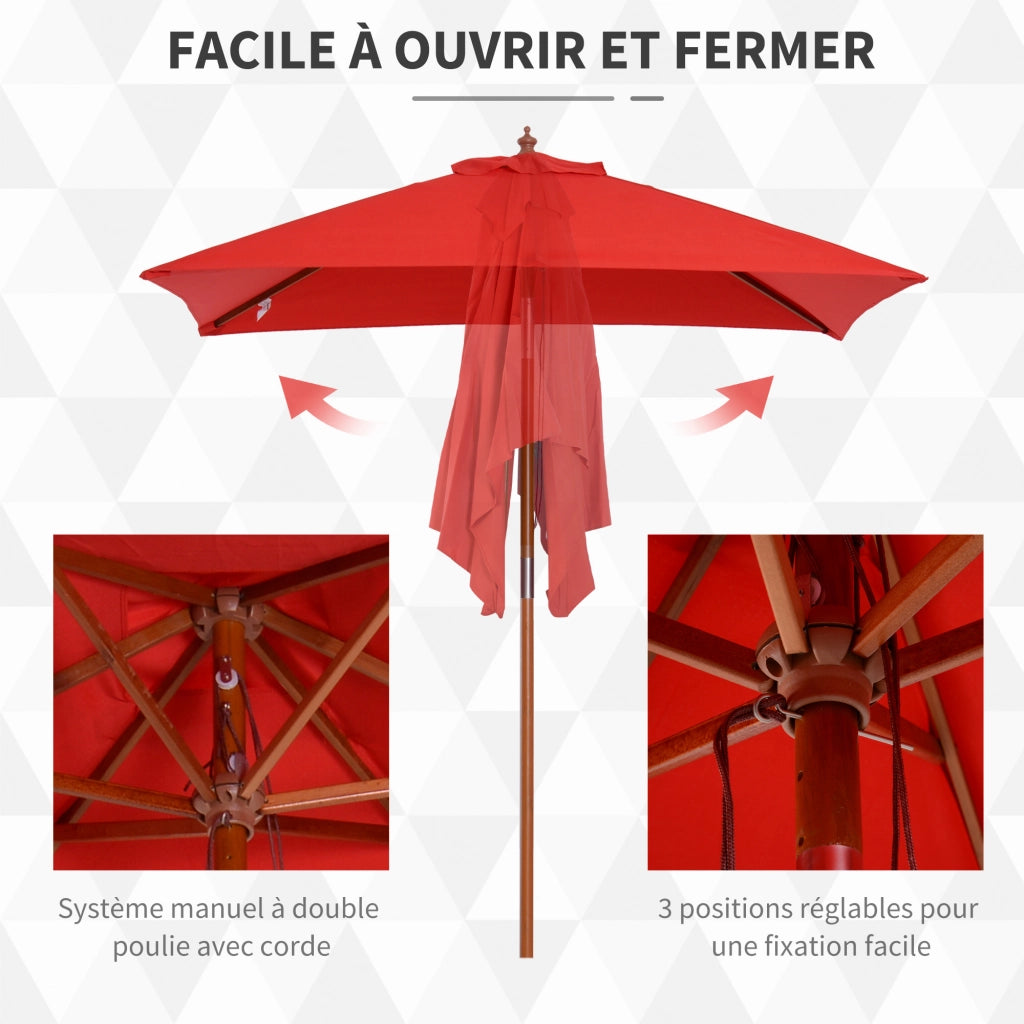 Ombrellone da giardino rettangolare inclinabile ¨C Xylo ¨C legno e poliestere rosso 2x1,5m