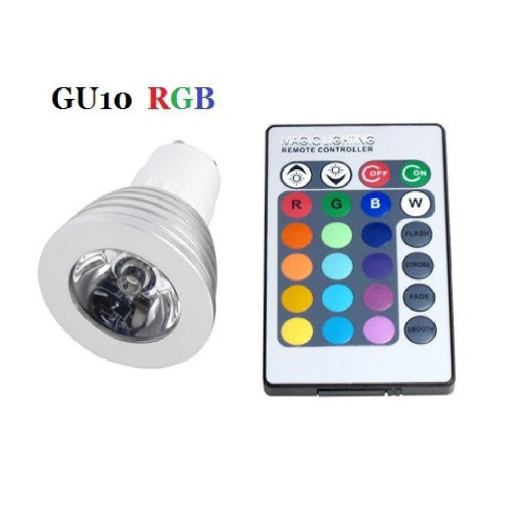 Trade Shop - Faro Rgb Lampada Faretto Gu10 Multicolore 3w Led Telecomando Cromoterapia -